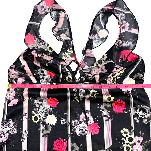 Victorias Secret Satin Black Rose Ruffle Strap Sleep Cami Tank Top Size Medium - Picture 11 of 12